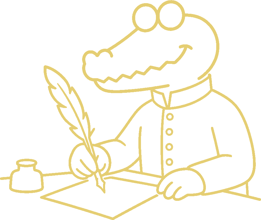 ExchEngine Crocodile, Senior Crocodilian, literaced and smart writes a letter, message, novel.